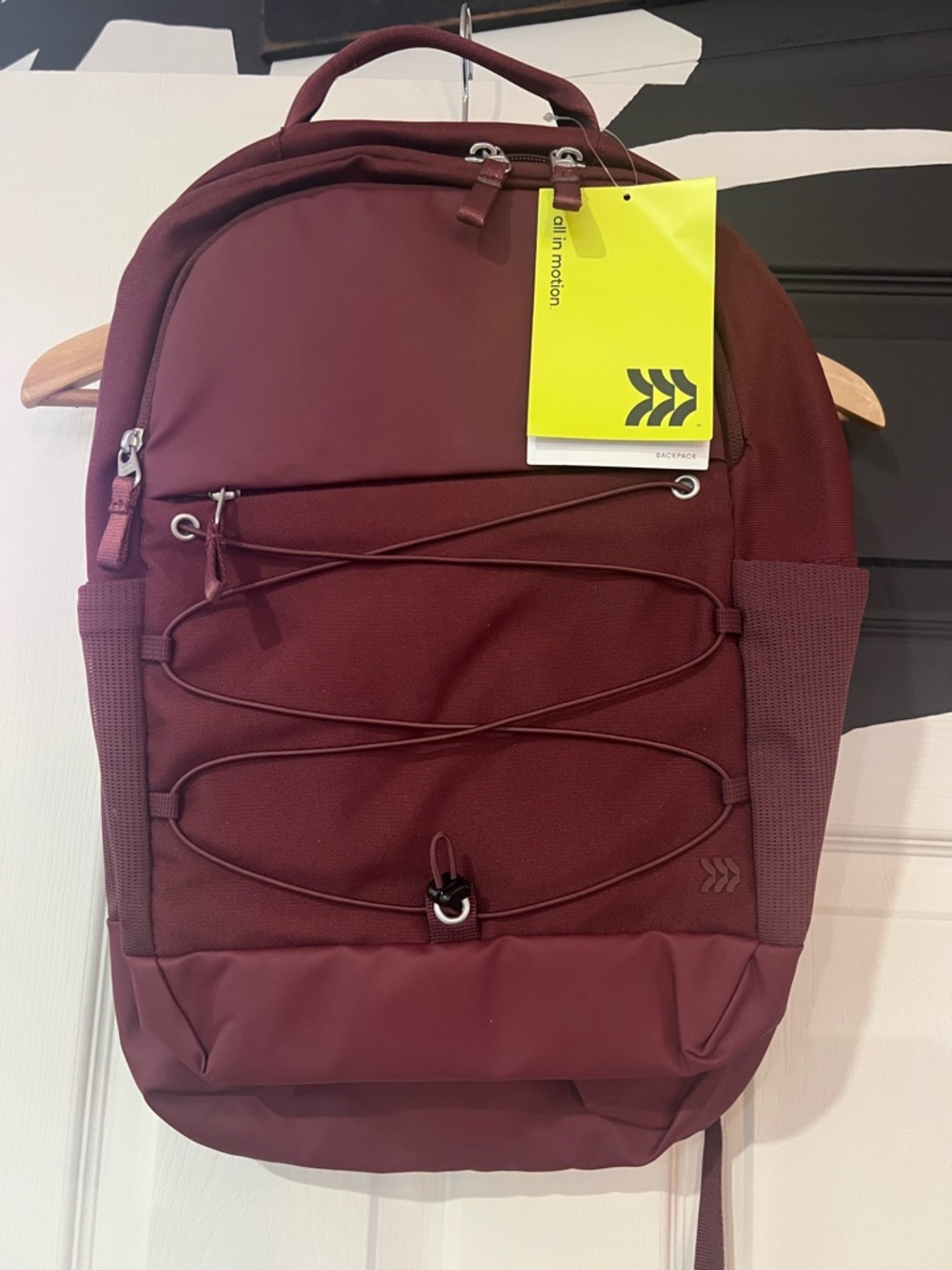 all in motion Burgundy Bungee Front Backpack